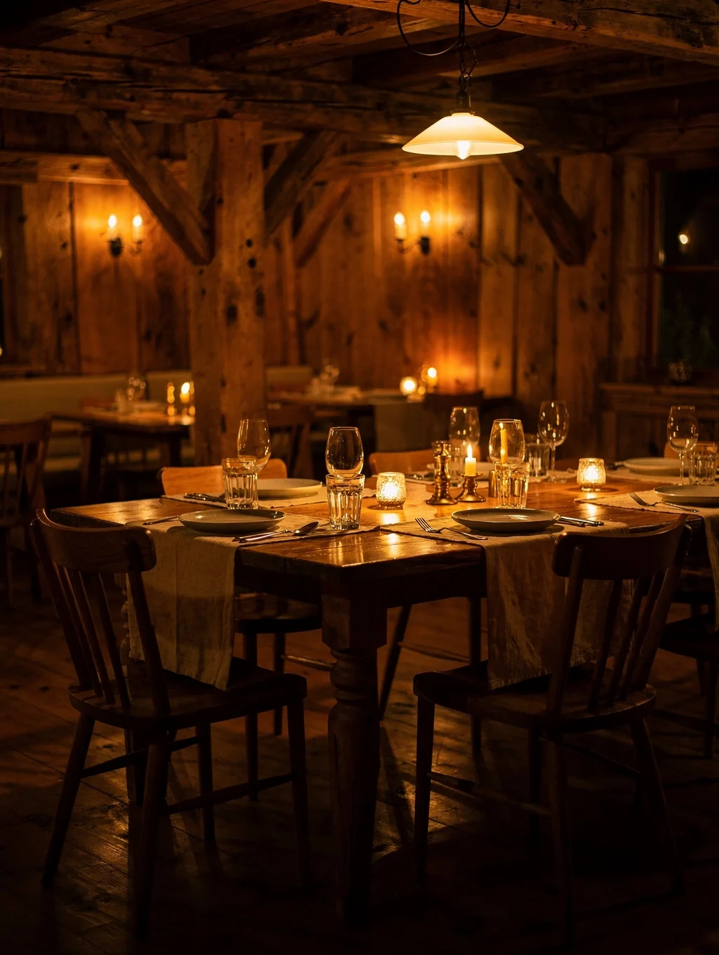 Cozy dining atmosphere with warm lighting