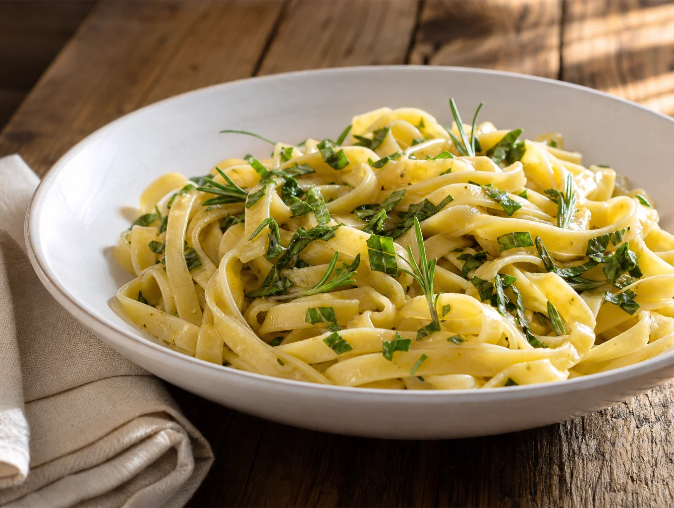 Freshly prepared handmade pasta dish with seasonal vegetables